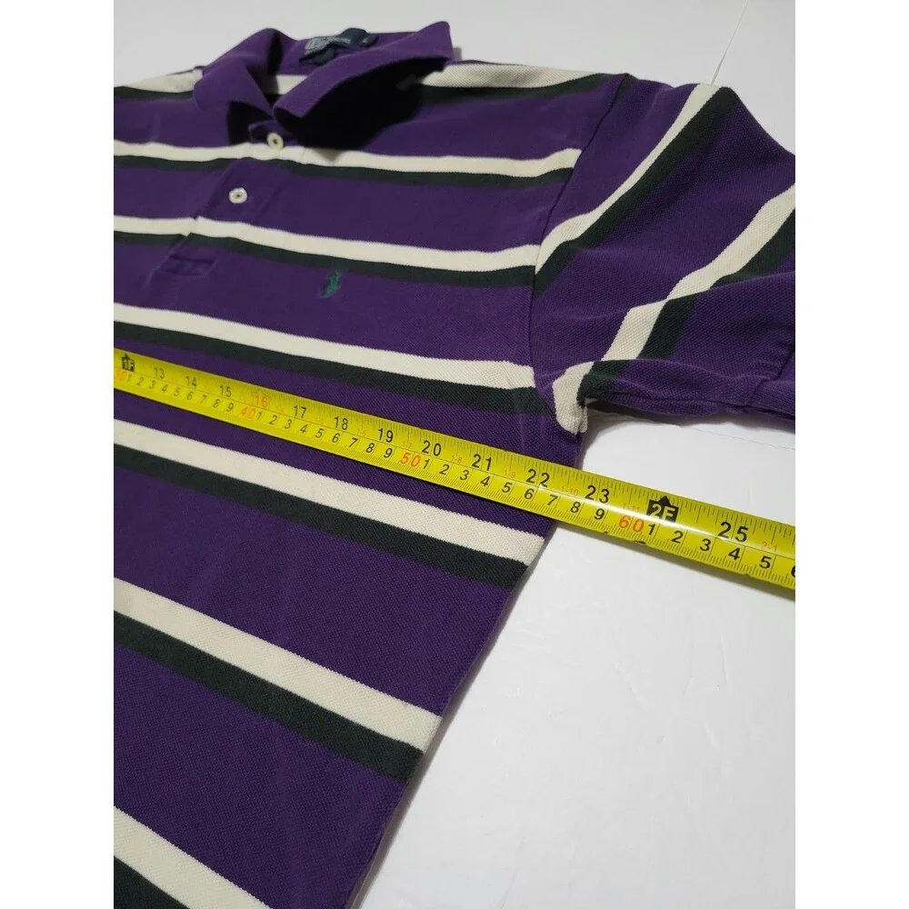 (#L7) Polo Ralph Lauren Mens Large Purple Black Striped Short Sleeve